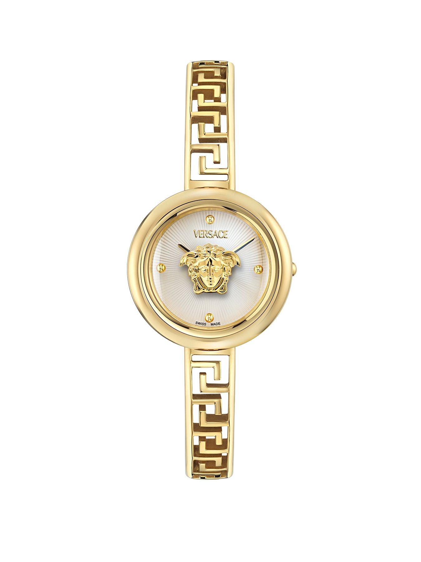VERSACE VERSASE  MEDUSA ECLIPSE  28 MM WATCH WITH GOLD TONE CASE AND WHITE SILVER DIAL