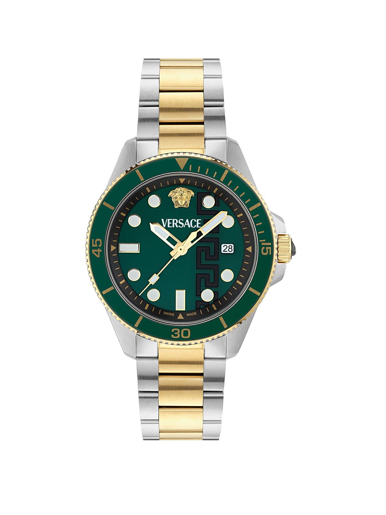 VERSACE Versase Greca Force 42 mm Watch With Two Tone Case And Green Dial