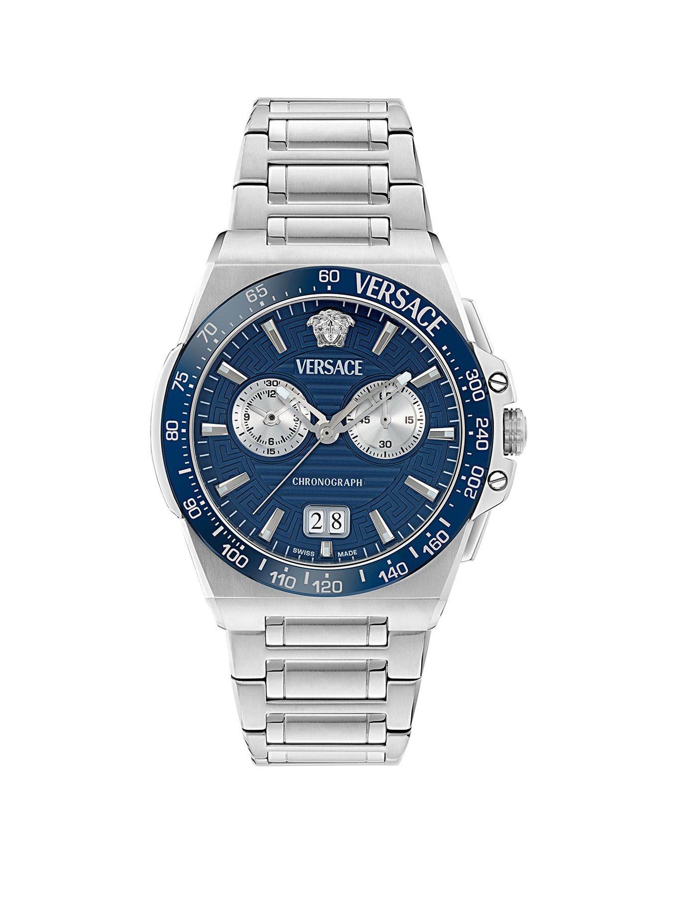 VERSACE Versase Greca Reaction 43mm Watch With Stainless Steel Case And Blue Dial