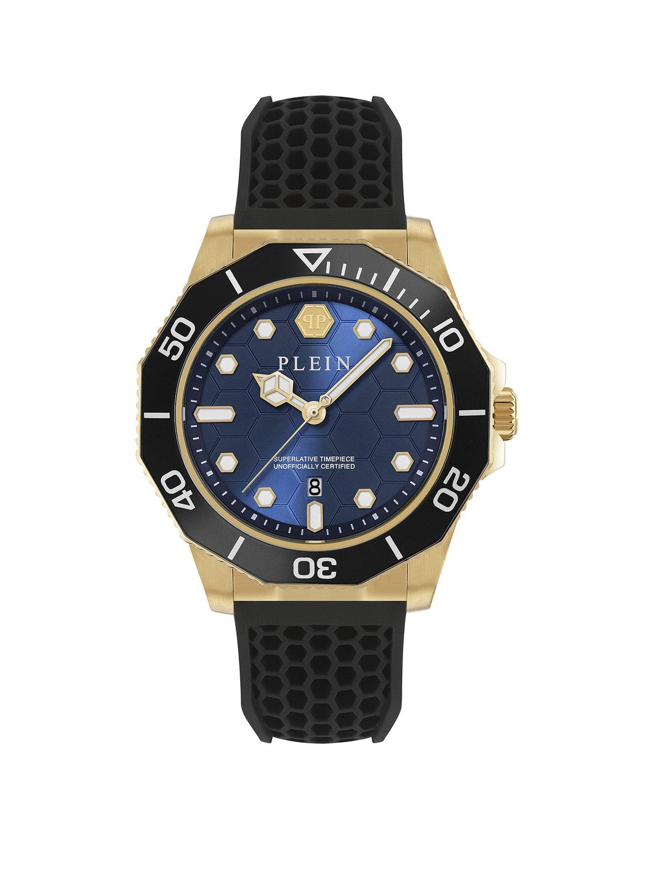 Philipp Plein Aquastorm 44mm Gold Tone Case, Black Dial And Black Silicone Strap
