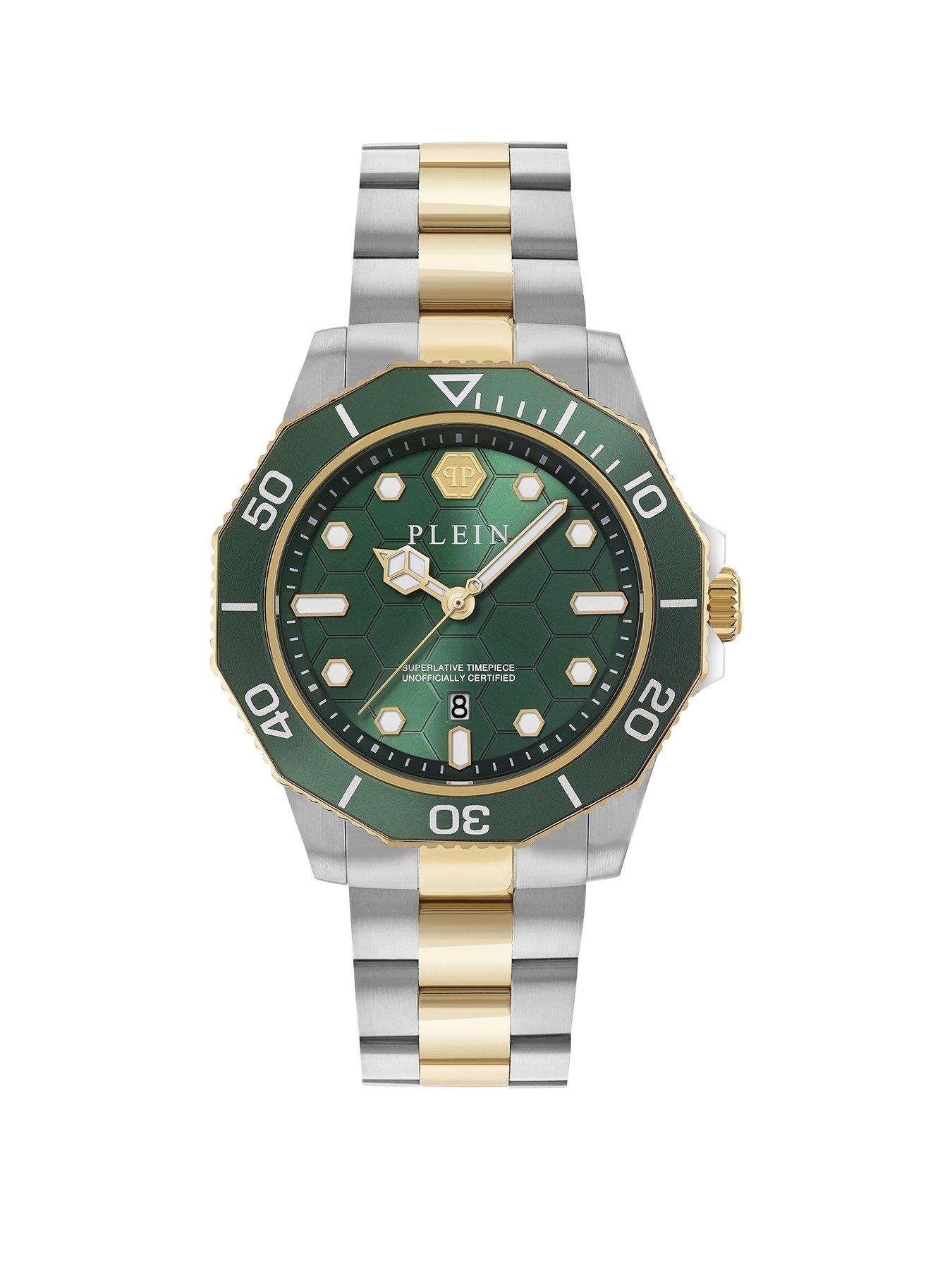 Philipp Plein Aquastorm 44mm Two Tone Case, Green Dial And Two Tone Bracelet