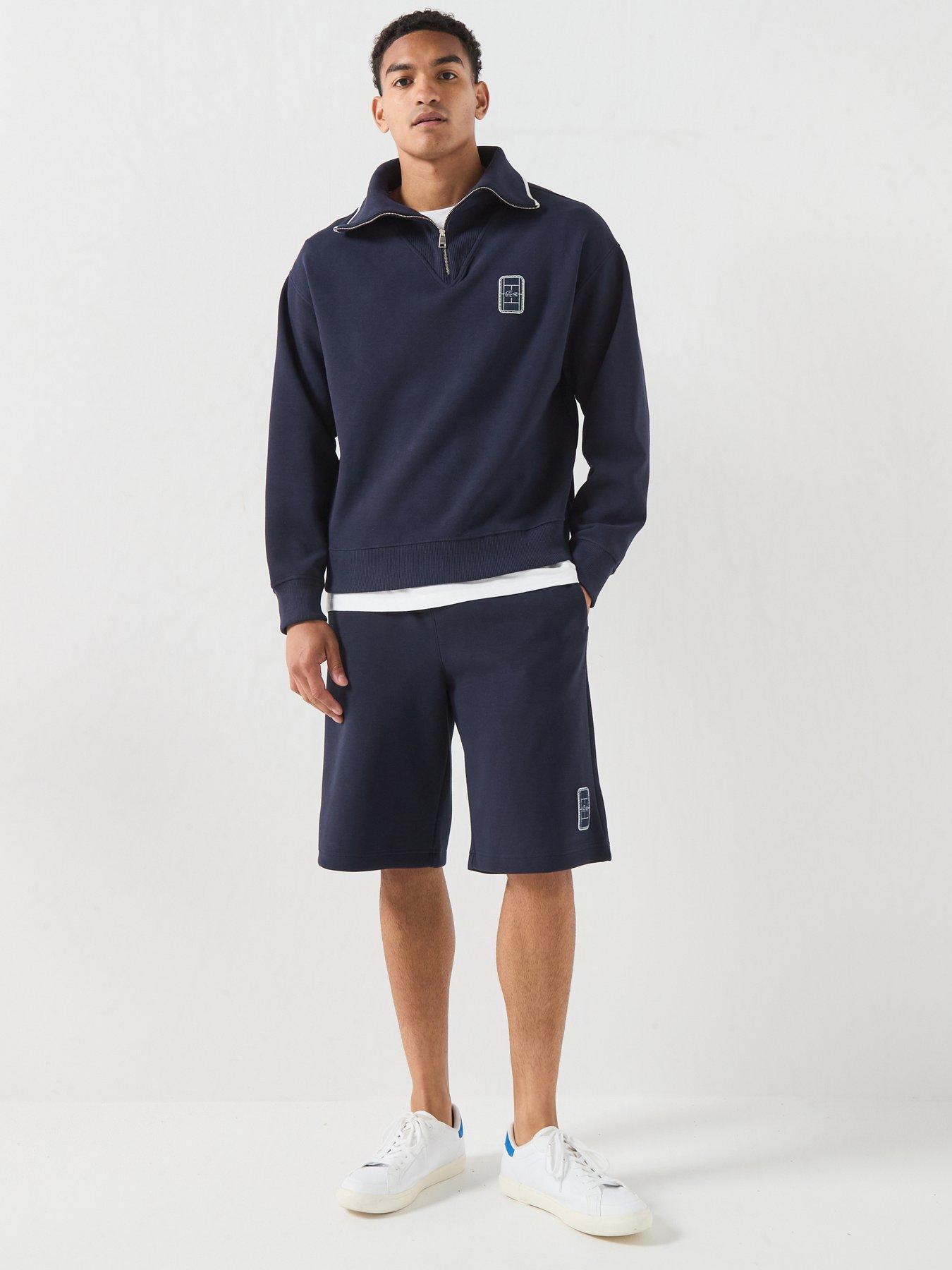 Image 3 of 6 of Lacoste Premium Embroidered Sweat Shorts - Navy