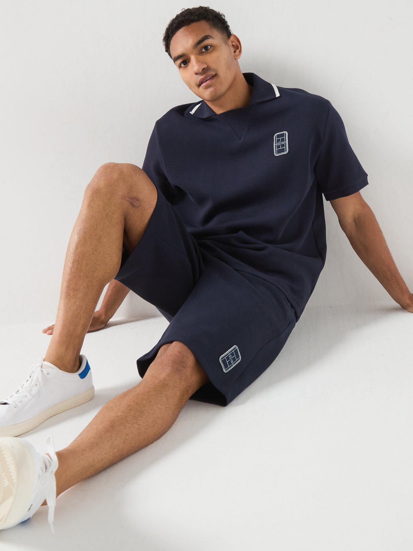 Image 4 of 6 of Lacoste Premium Embroidered Sweat Shorts - Navy