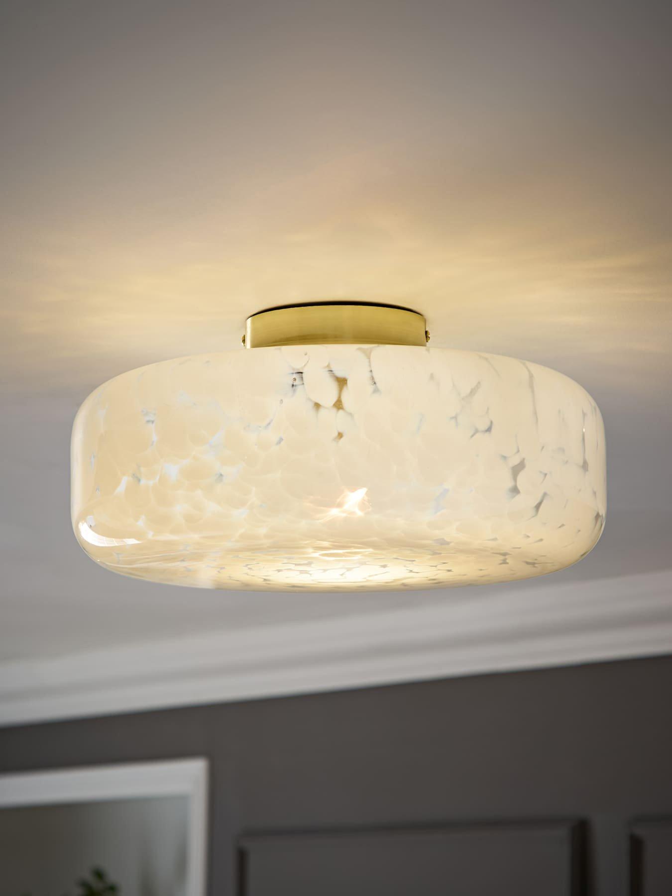 ValueLights India Large Gold Flush Ceiling Light With Confetti Glass Shade
