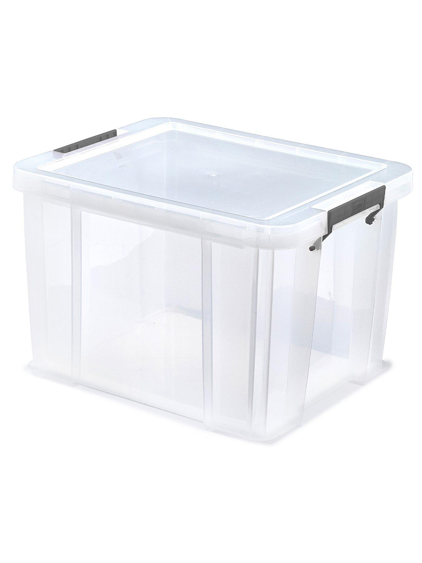 Whitefurze Allstore 36l Plastic Storage Box With Lid & Silver Clamps