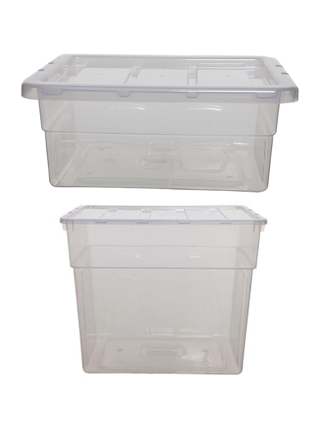 Whitefurze Spacemaster Mini & Jumbo Storage Boxes With Lids, Clear, 2 Piece Set