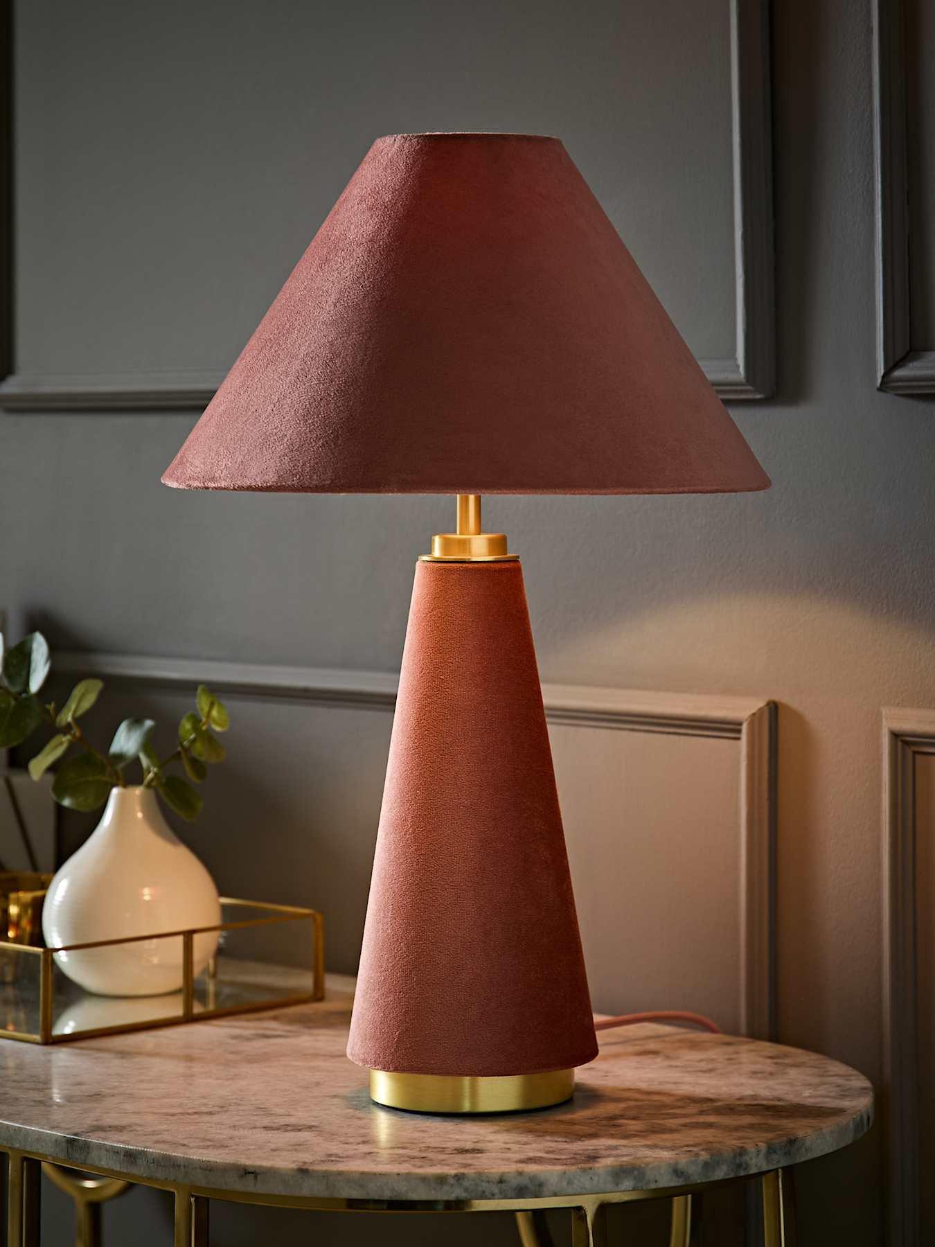 ValueLights Martha Conical Pink Velvet Table Lamp