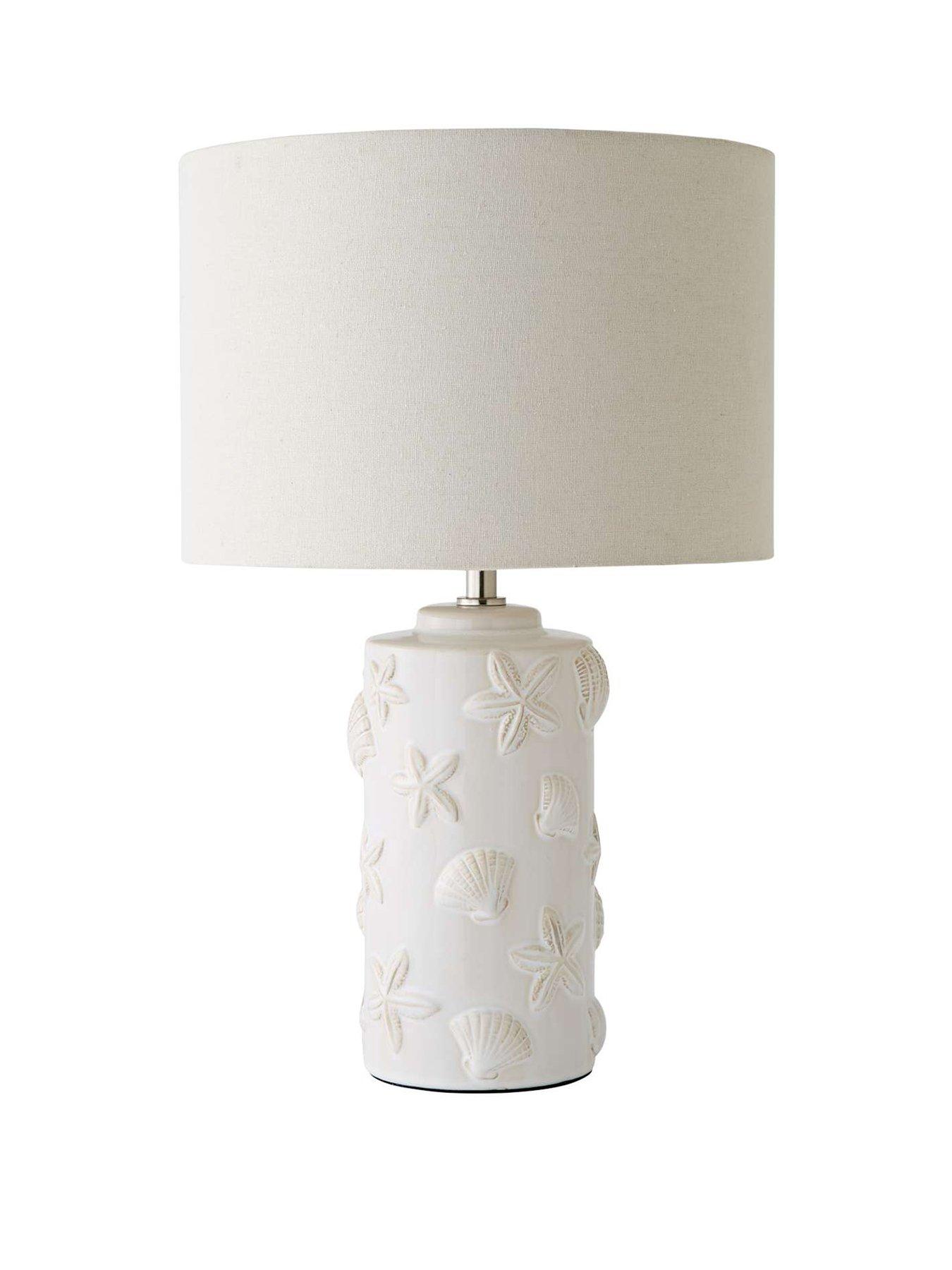 Image 2 of 6 of ValueLights Selene Linen Shade Ceramic Embossed Seashell Table Lamp