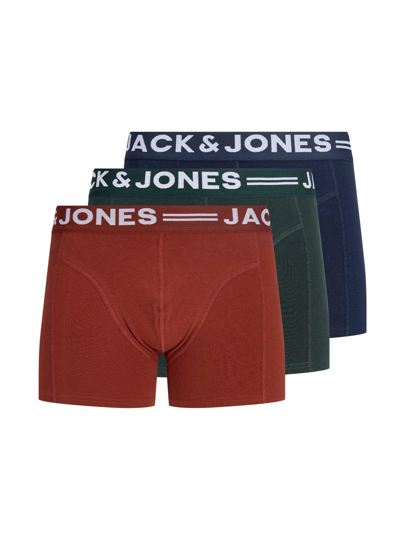 Jack & Jones Jack & Jones Mens Big & Tall Sense 3 Pack Organic Cotton Stretch Trunks - Multi in Scarab