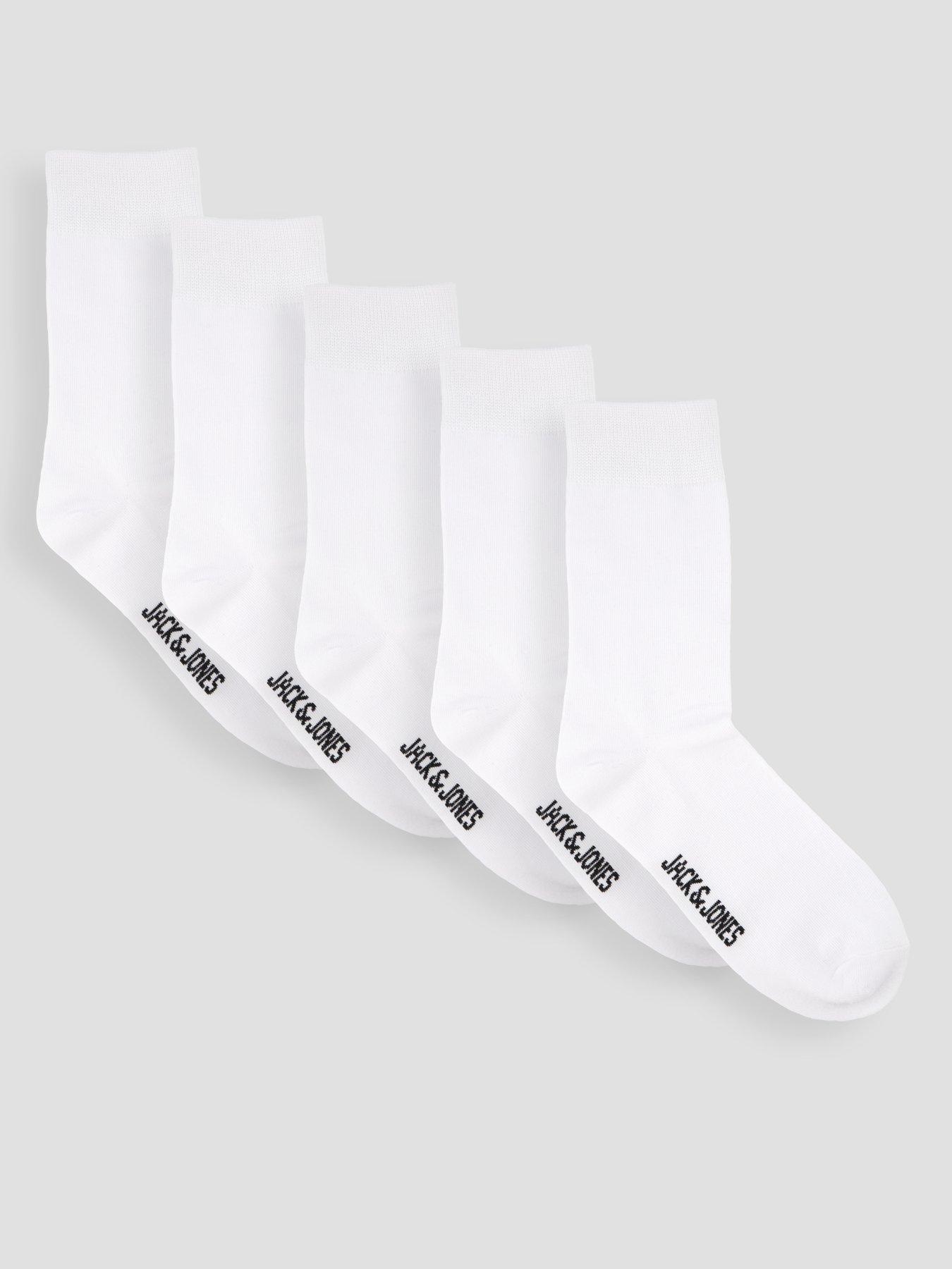 Image 1 of 3 of Jack & Jones Mens Jens 5 Pack Cotton-Rich Stretch Ankle Socks - White