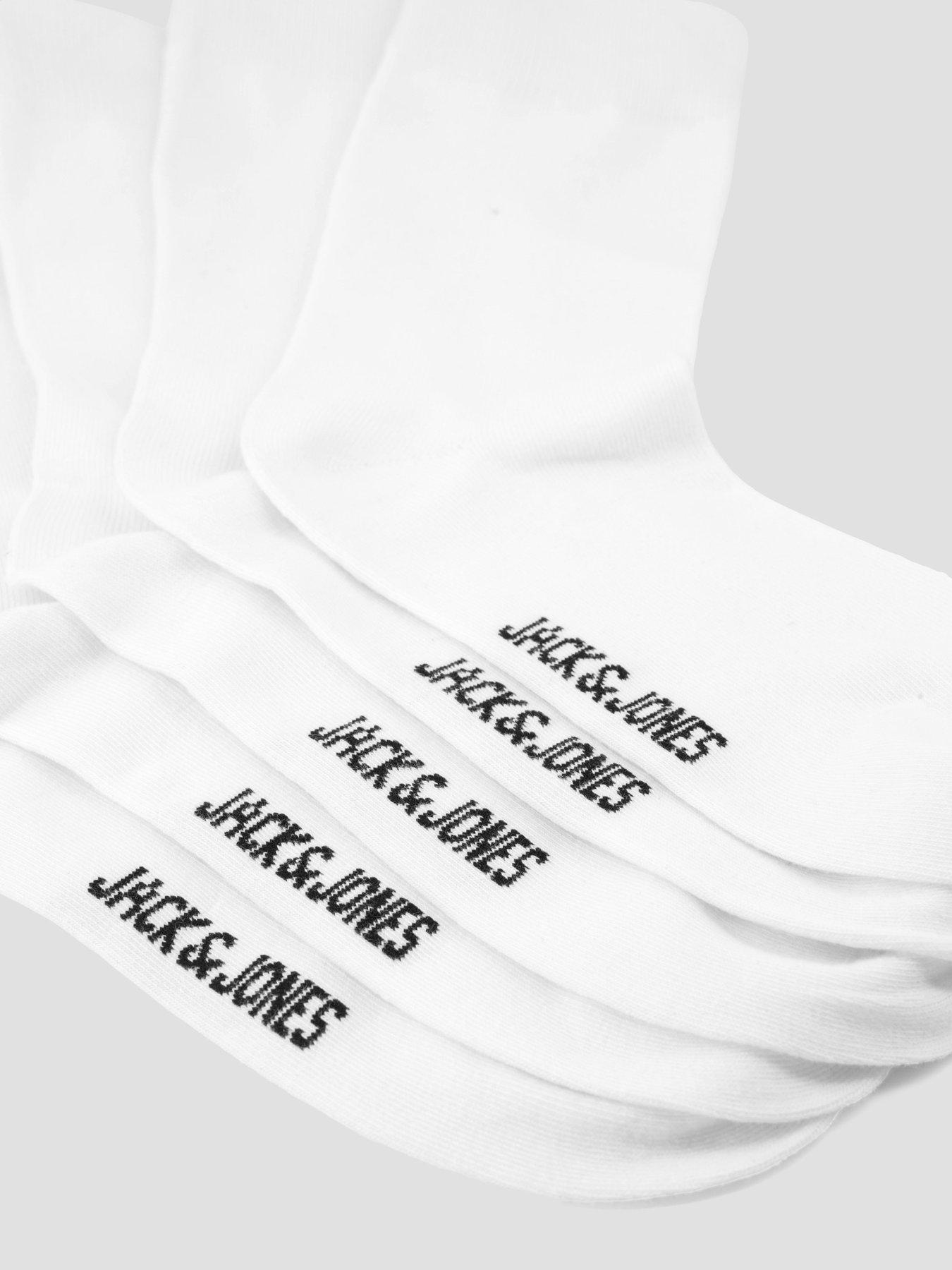 Image 3 of 3 of Jack & Jones Mens Jens 5 Pack Cotton-Rich Stretch Ankle Socks - White