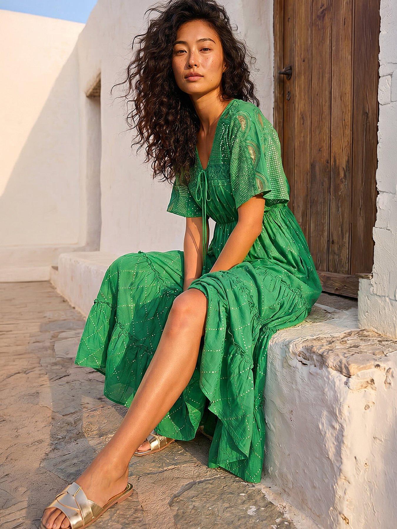 Roman Petite Boho Shimmer Maxi Dress