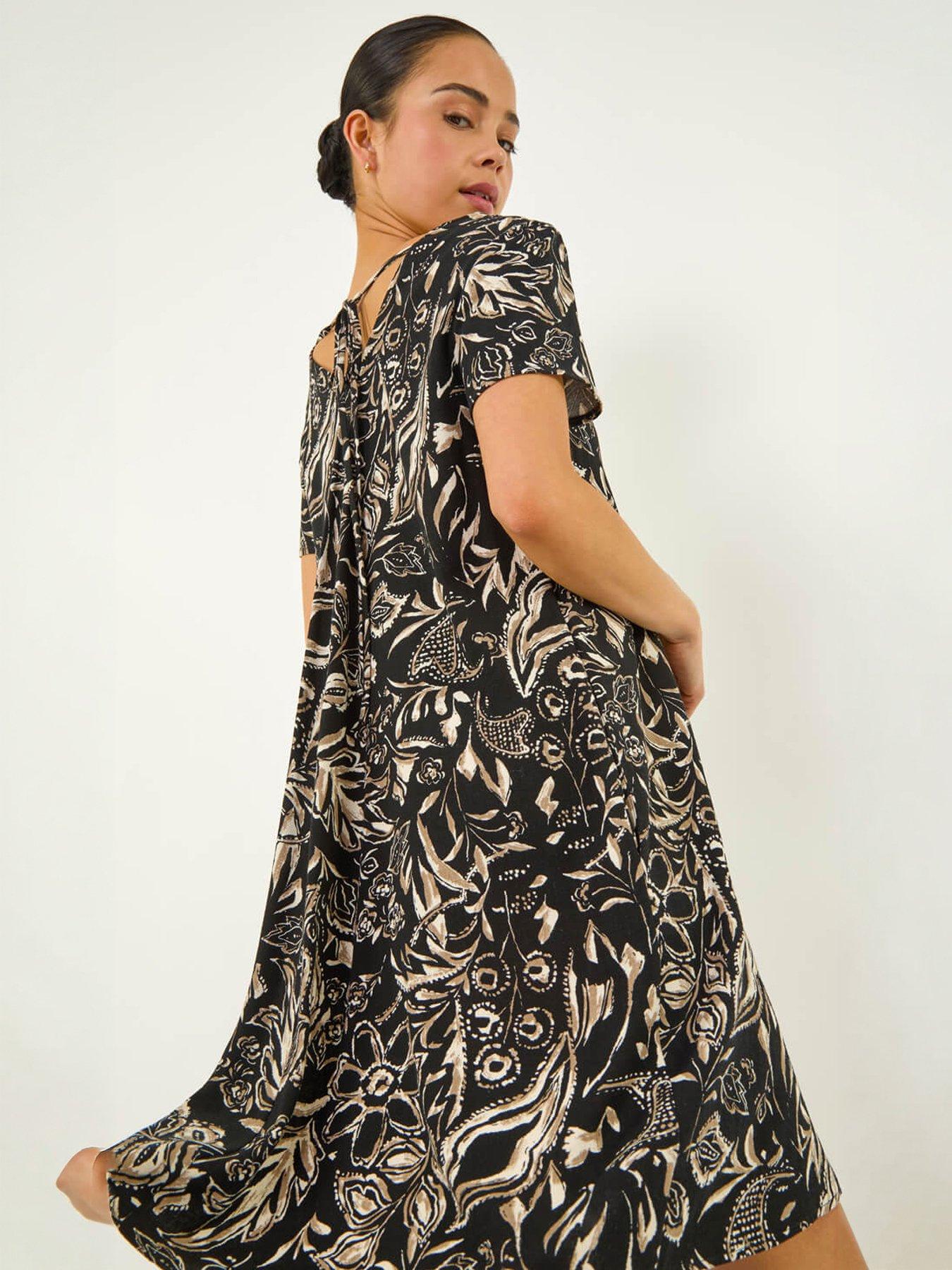Roman Petite Print V-neck Swing Dress