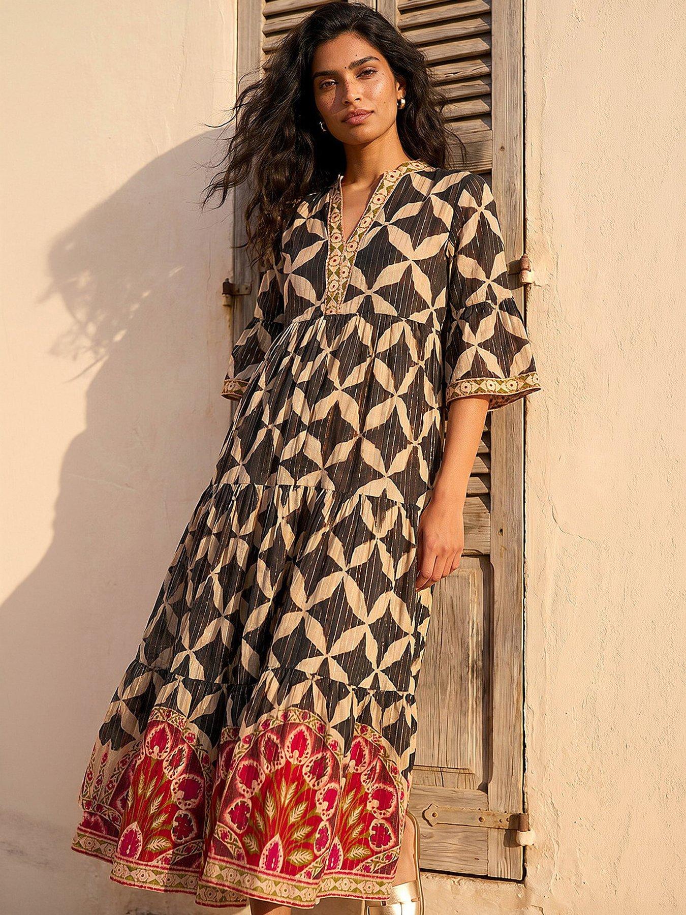 Roman Abstract Print Boho Maxi Dress