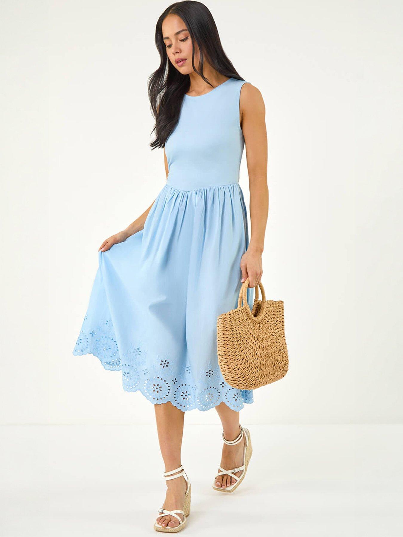 Roman Petite Embroidered Hem Midi Dress