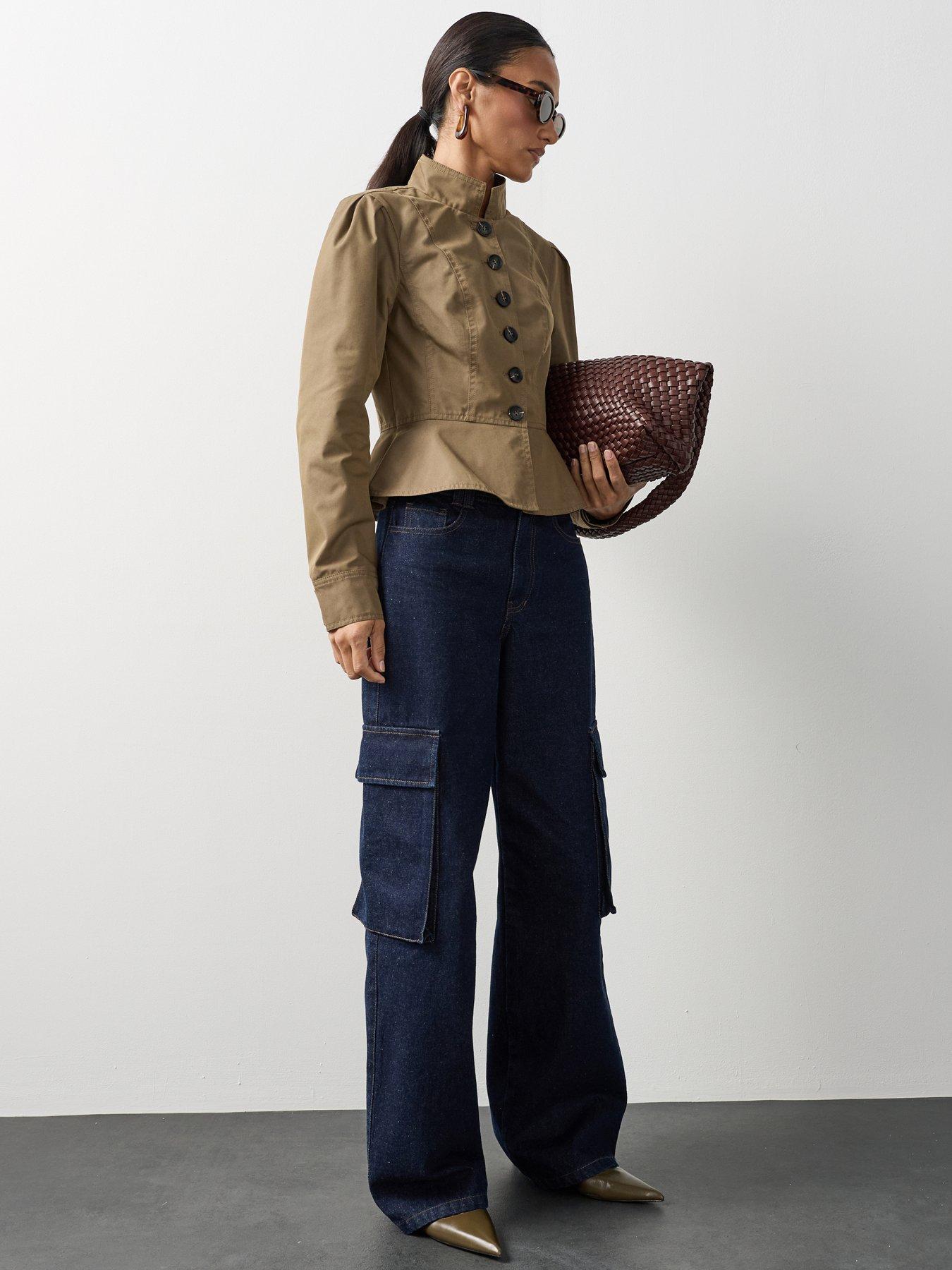Michelle Keegan Funnel Neck Peplum Jacket - Khaki