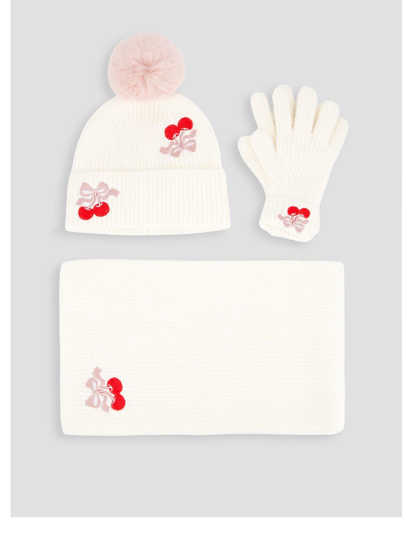 The Very Collection Girls Cherry Embroidery Hat, Scarf And Glove Set