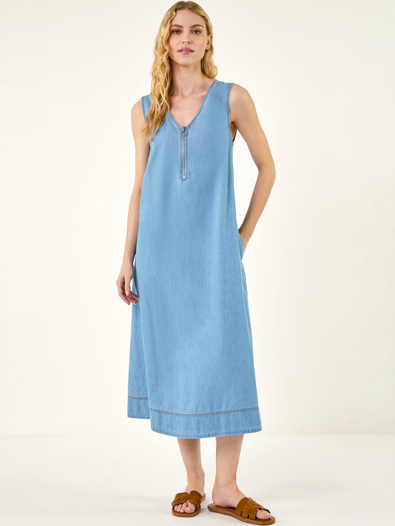 Roman Zip Front Sleeveless Midi Dress