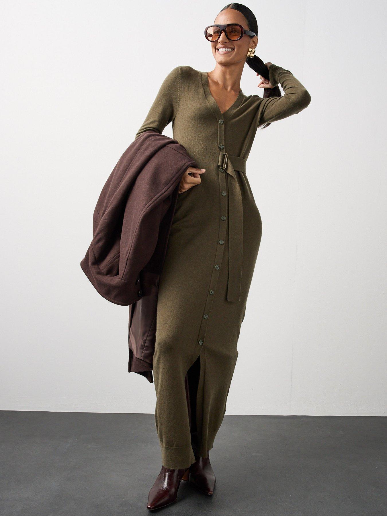 Image 4 of 7 of Michelle Keegan Long Sleeve Belt Detail Midaxi Dress - Olive