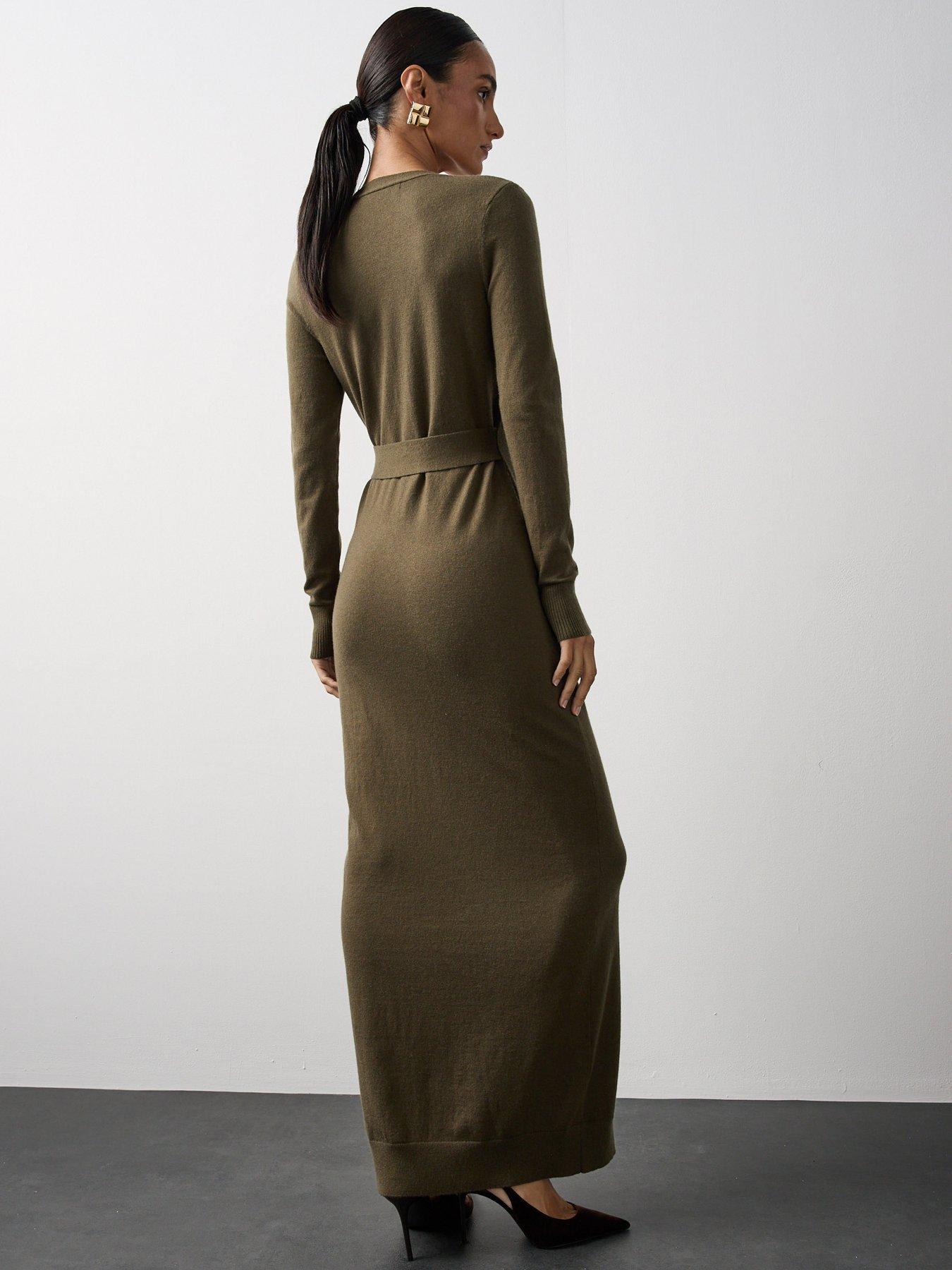 Image 6 of 7 of Michelle Keegan Long Sleeve Belt Detail Midaxi Dress - Olive