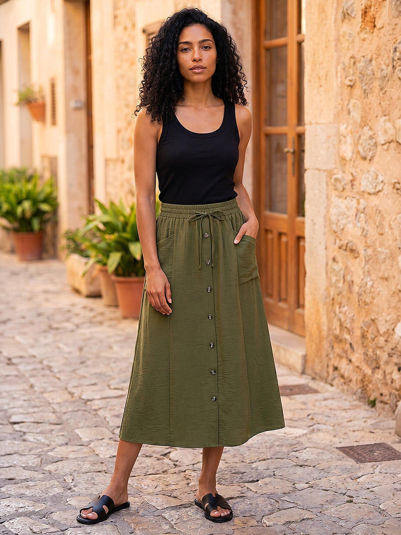 Image 4 of 5 of Roman Button Front Tie Midi Skirt