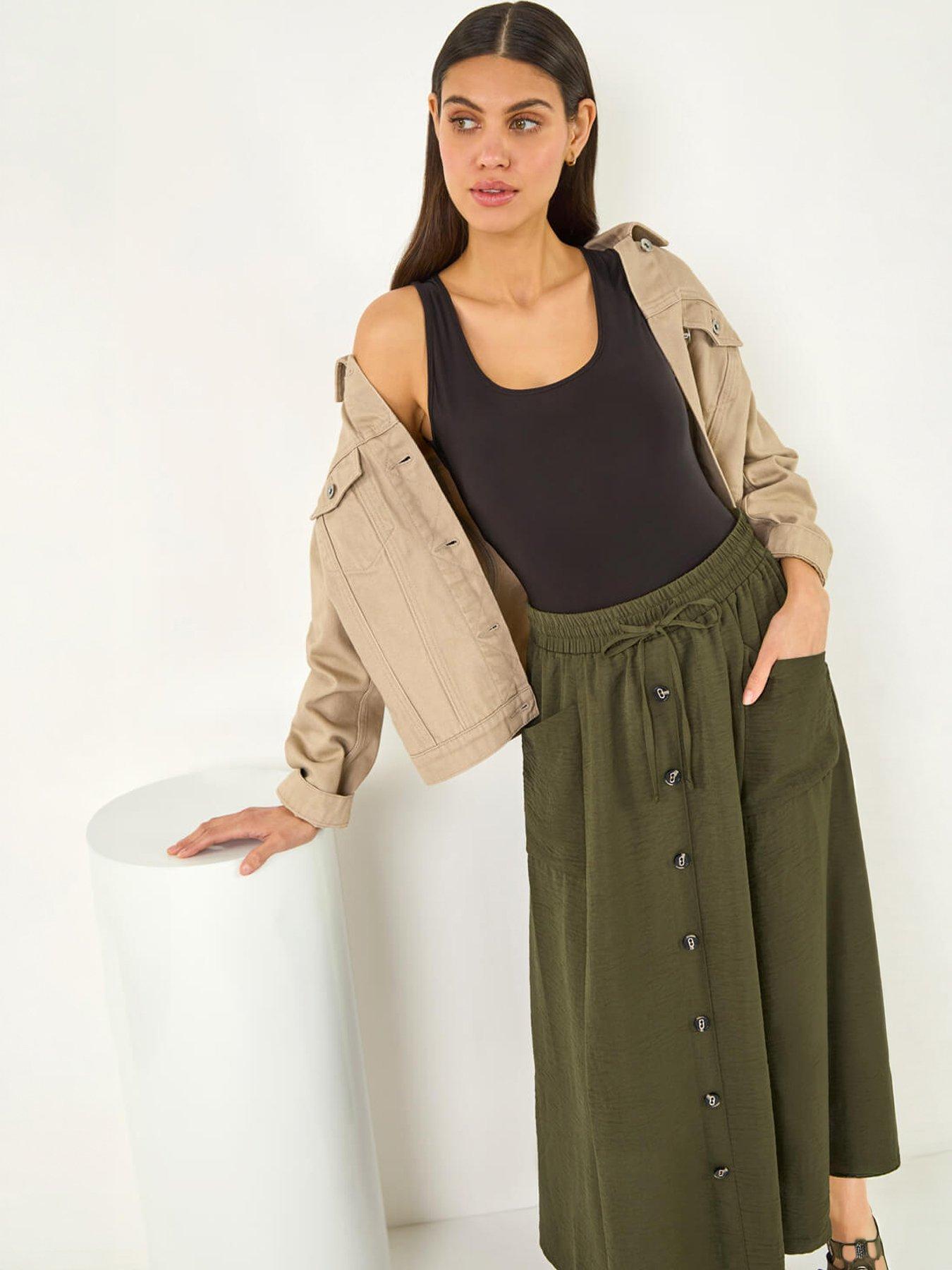 Image 5 of 5 of Roman Button Front Tie Midi Skirt