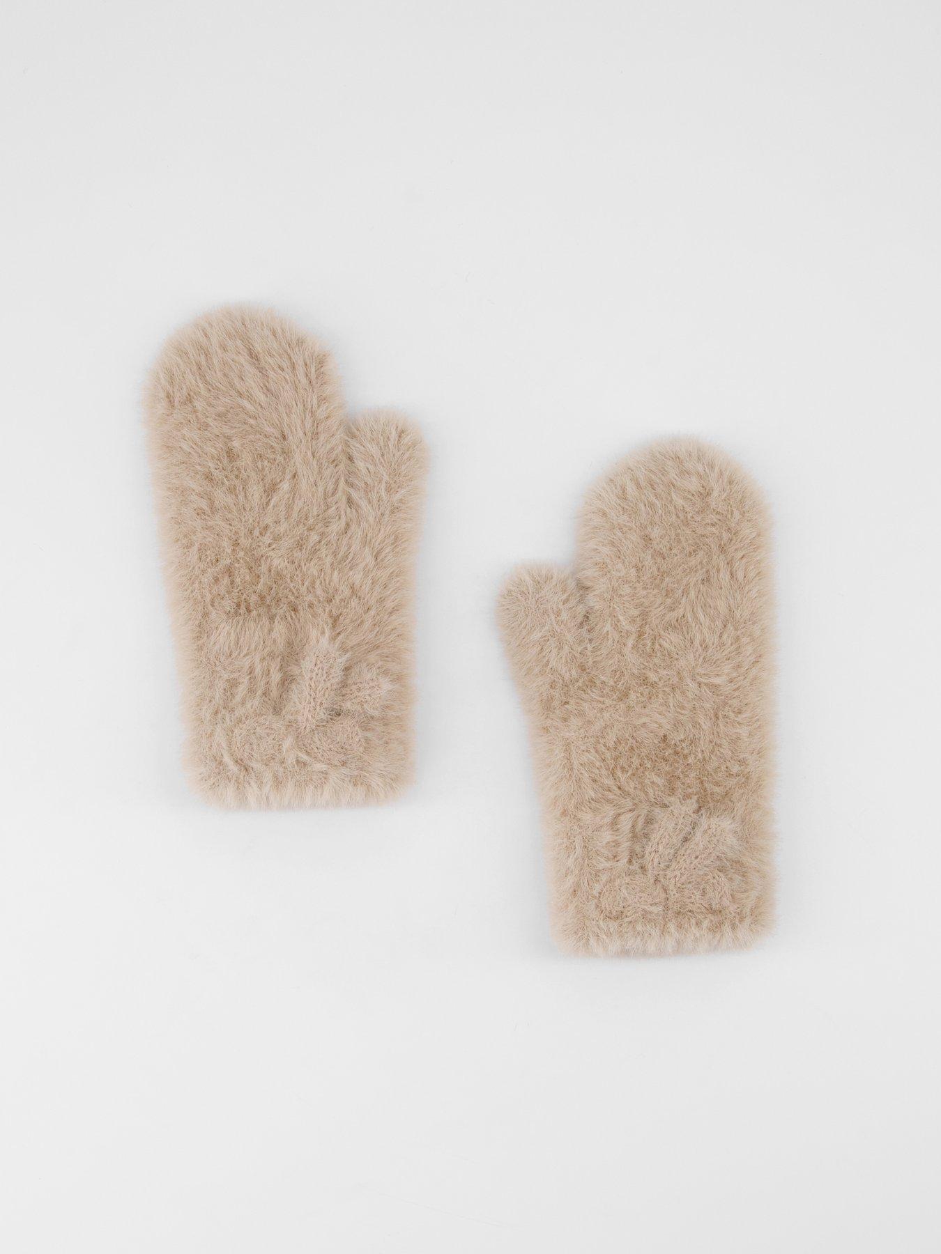 Image 3 of 4 of The Very Collection Girls 2 Pack Fluffy Bow Mittens - Beige