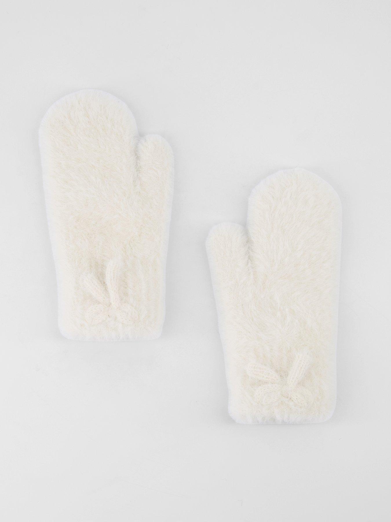 Image 4 of 4 of The Very Collection Girls 2 Pack Fluffy Bow Mittens - Beige
