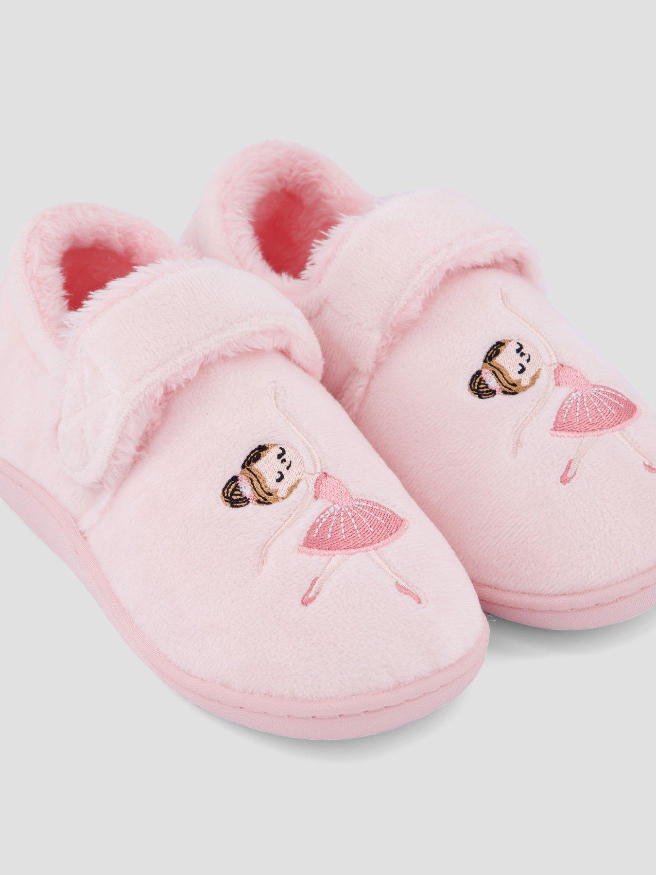 Image 5 of 7 of The Very Collection Girls Embroidered Touch-and-Close Cosy Slippers - Pink