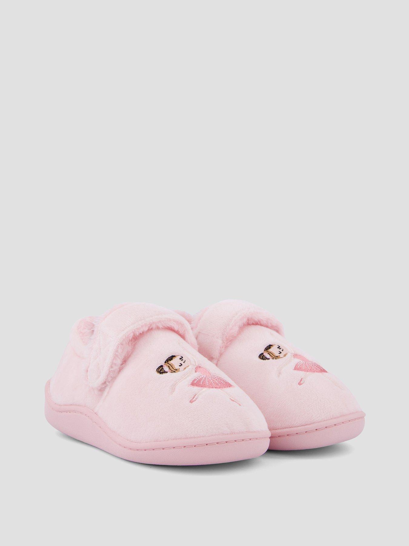 Image 6 of 7 of The Very Collection Girls Embroidered Touch-and-Close Cosy Slippers - Pink