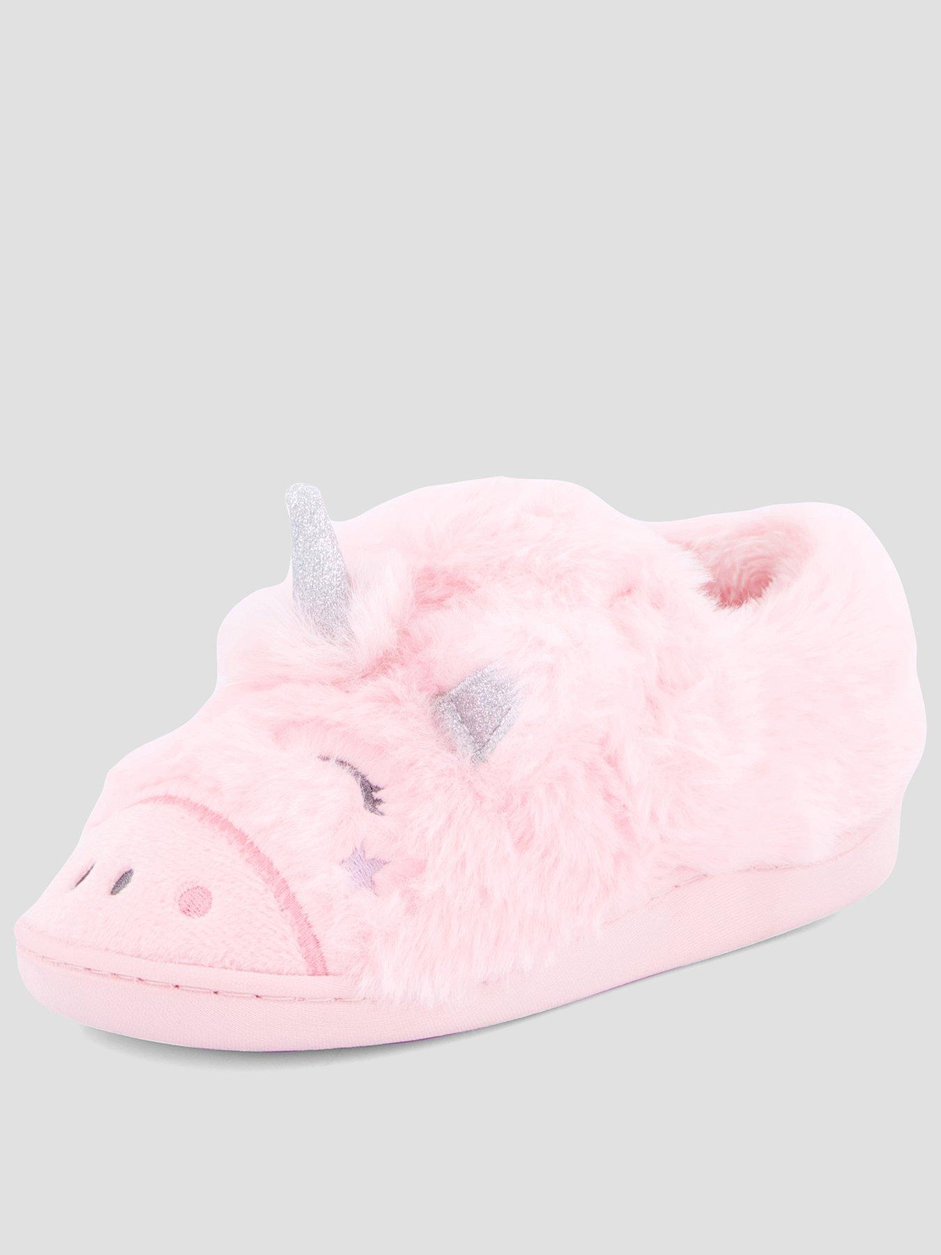 Image 1 of 7 of The Very Collection Girls 3D Unicorn Touch-Fasten Cosy Slippers - Pink