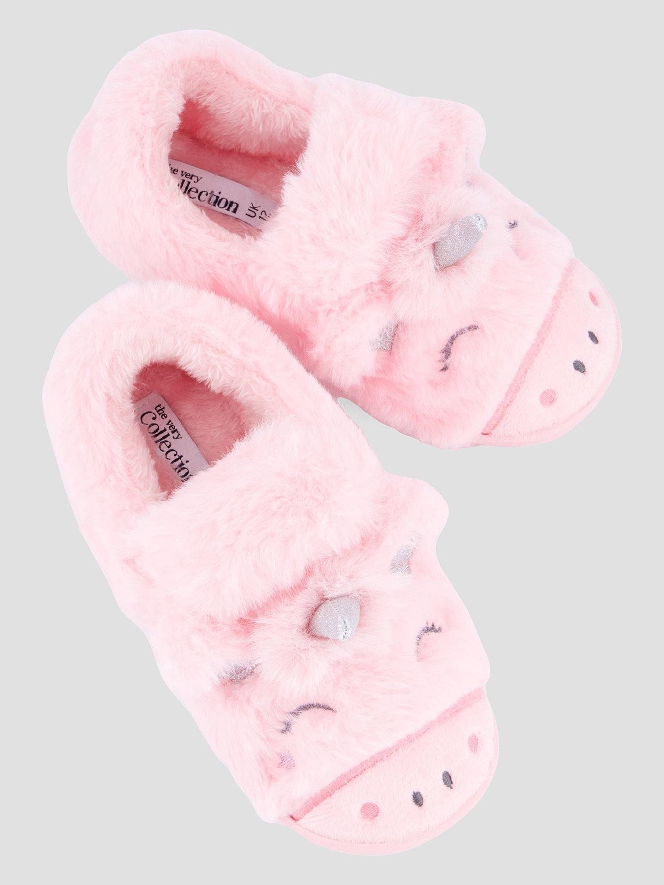 Image 3 of 7 of The Very Collection Girls 3D Unicorn Touch-Fasten Cosy Slippers - Pink
