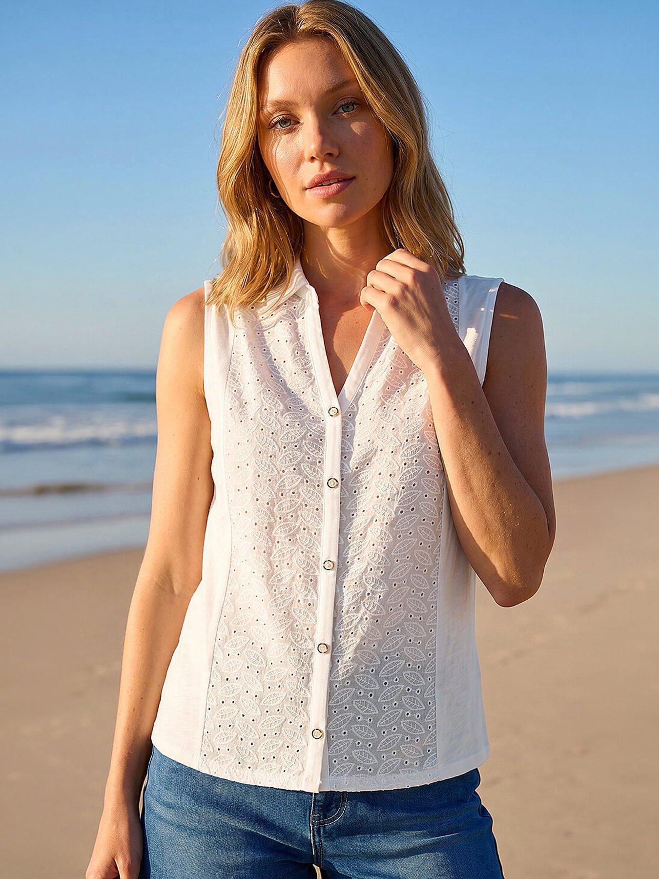 Roman Broderie Collared Vest Top