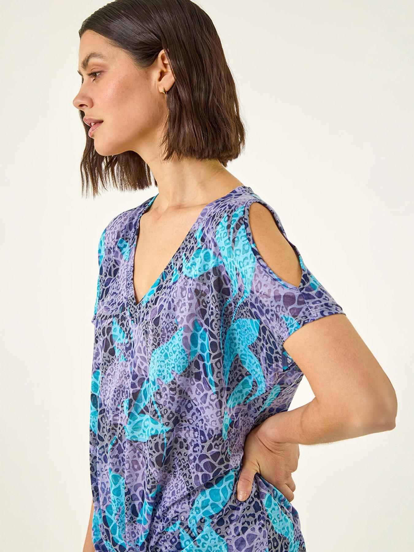 Roman Burnout Print Tie Front Top