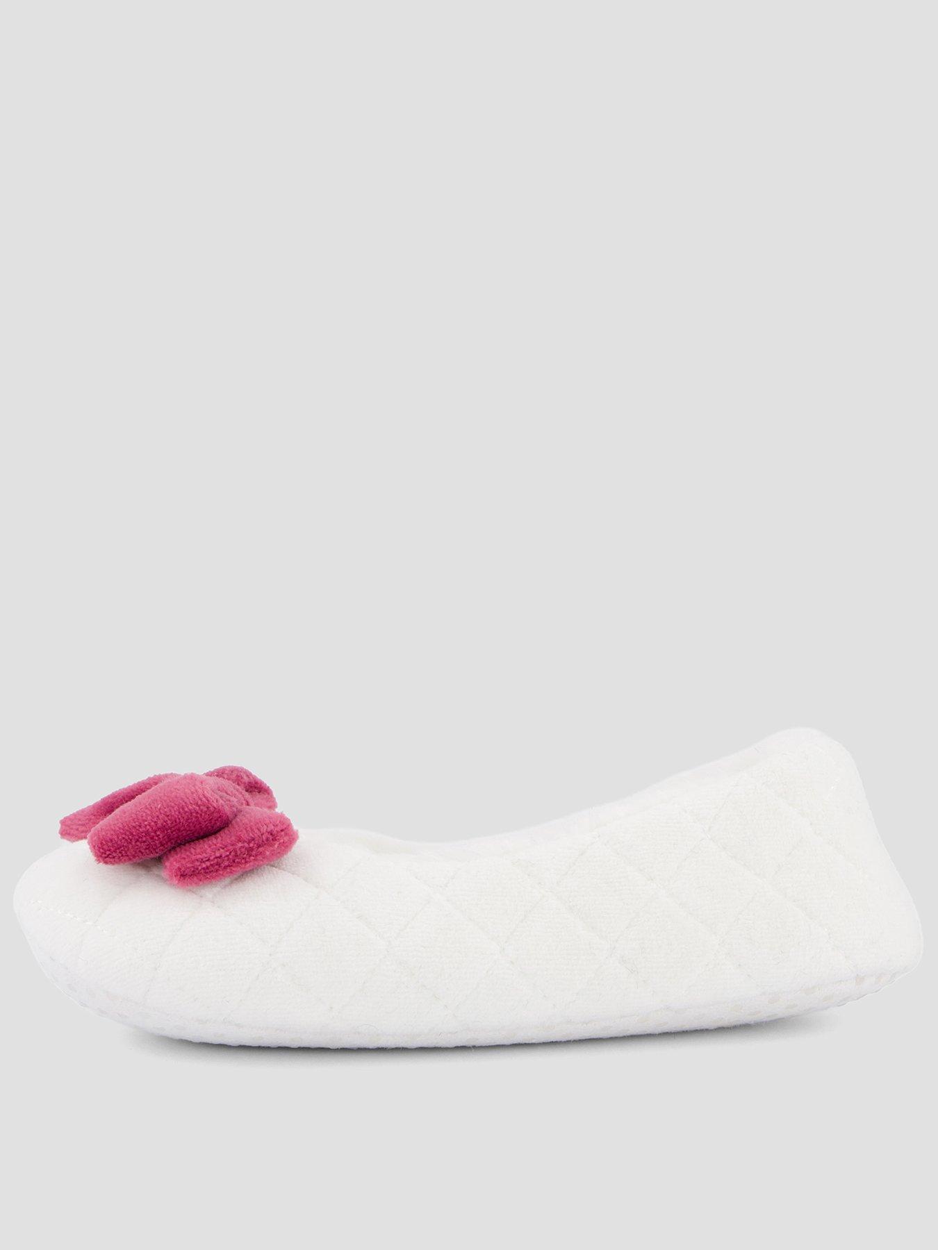 The Very Collection Girls Quilted Velvet Ballerina Bow Slipper - Cream