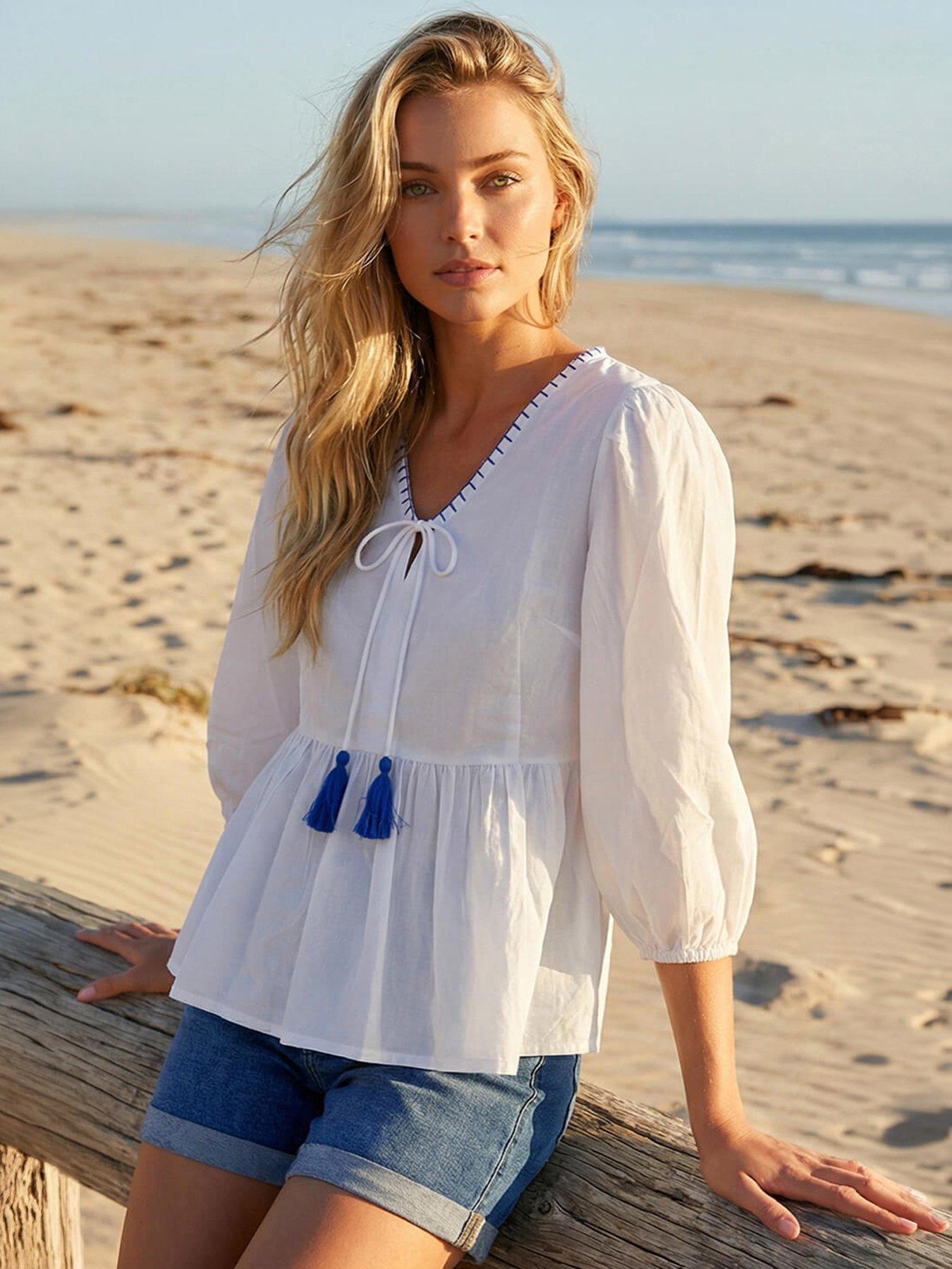 Roman Dusk Tassel Tie Front Blouse