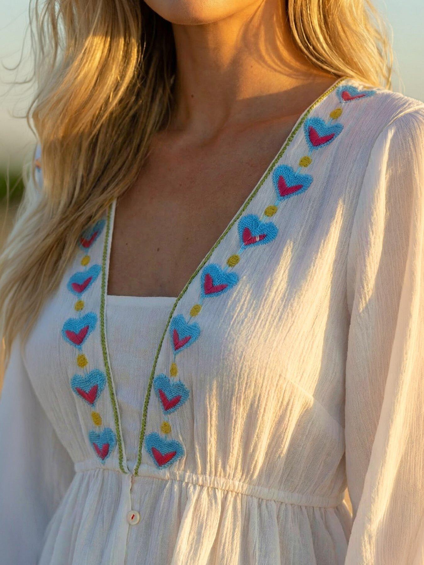 Image 2 of 5 of Roman Dusk Embroidered V-neck Blouse