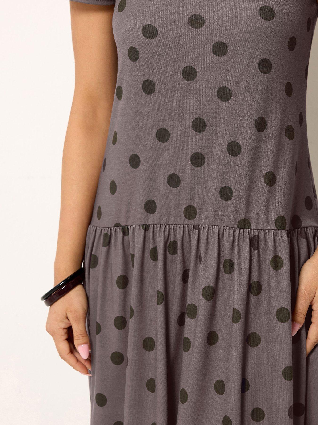 Image 4 of 4 of PixieGirl Petite Spot Print Drop Waist Midaxi Dress - Brown