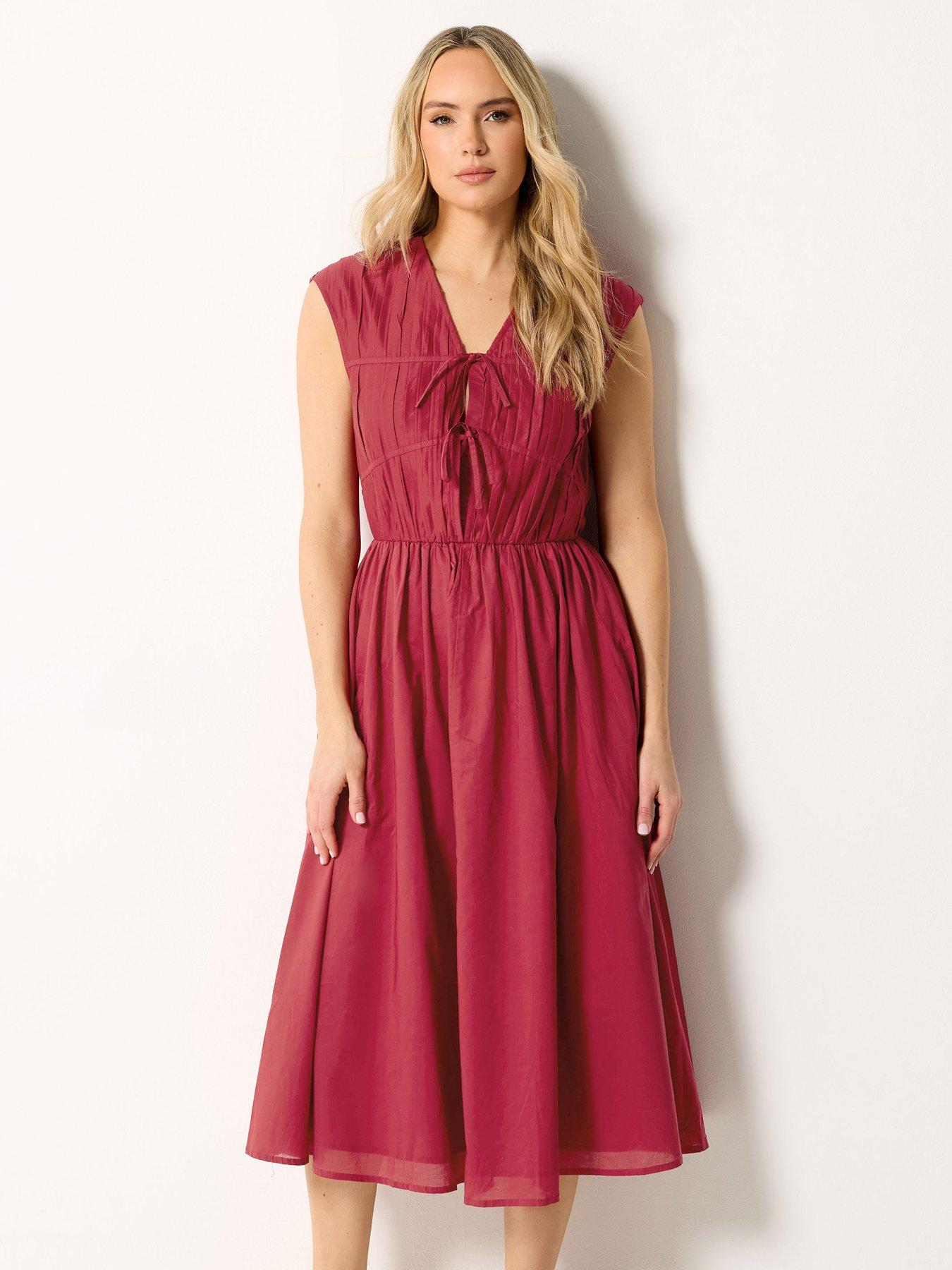 Long Tall Sally Pleat Tie Front Midi Dress - Red