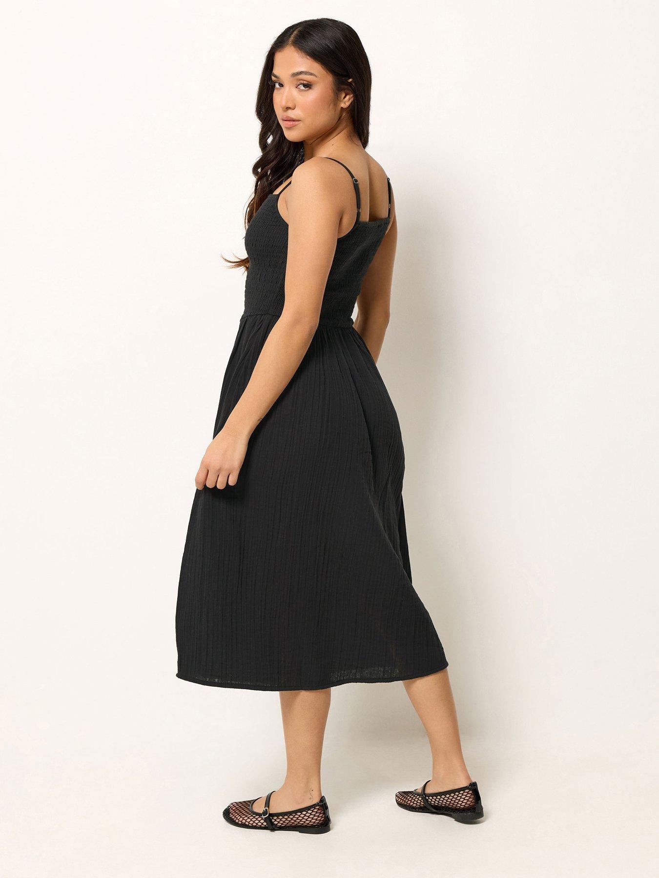 Image 2 of 4 of PixieGirl Petite Shirred Cheesecloth Midi Dress