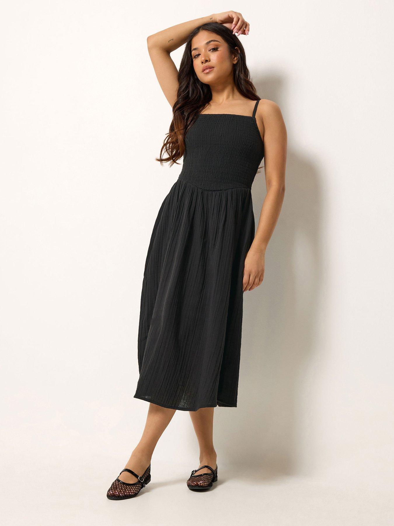 Image 3 of 4 of PixieGirl Petite Shirred Cheesecloth Midi Dress
