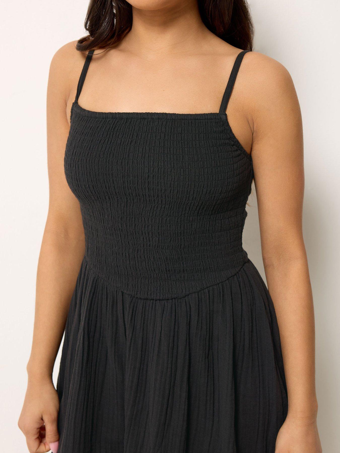 Image 4 of 4 of PixieGirl Petite Shirred Cheesecloth Midi Dress