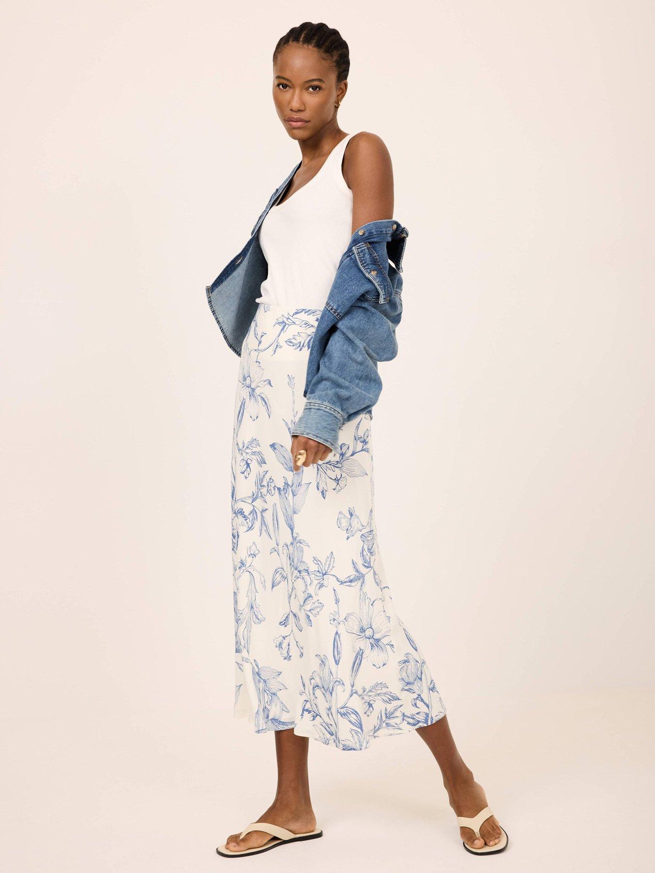 Mint Velvet Floral Print Slip Skirt - Blue