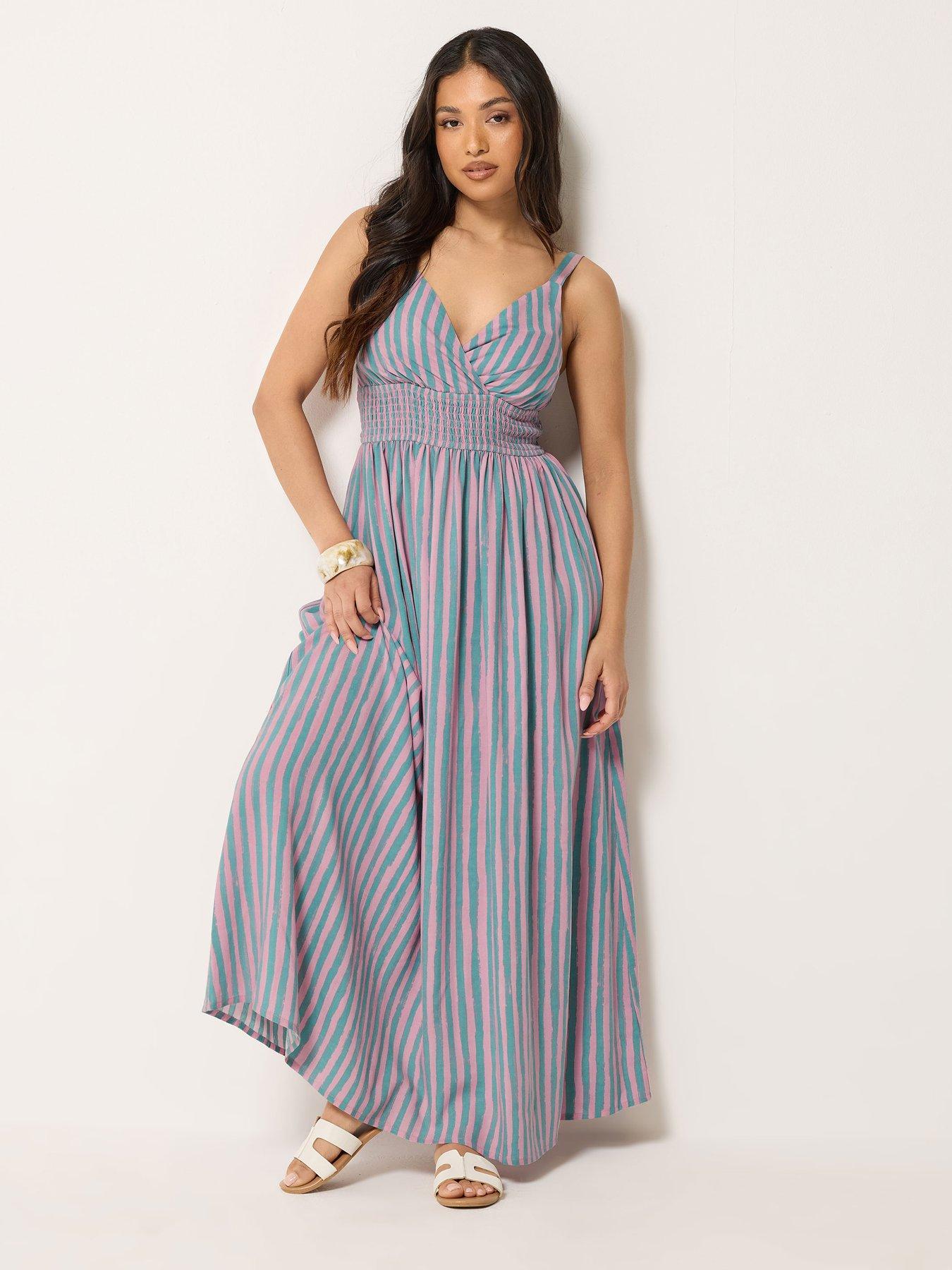 Image 3 of 4 of PixieGirl Petite Stripe Wrap Maxi Dress - Pink Stripe