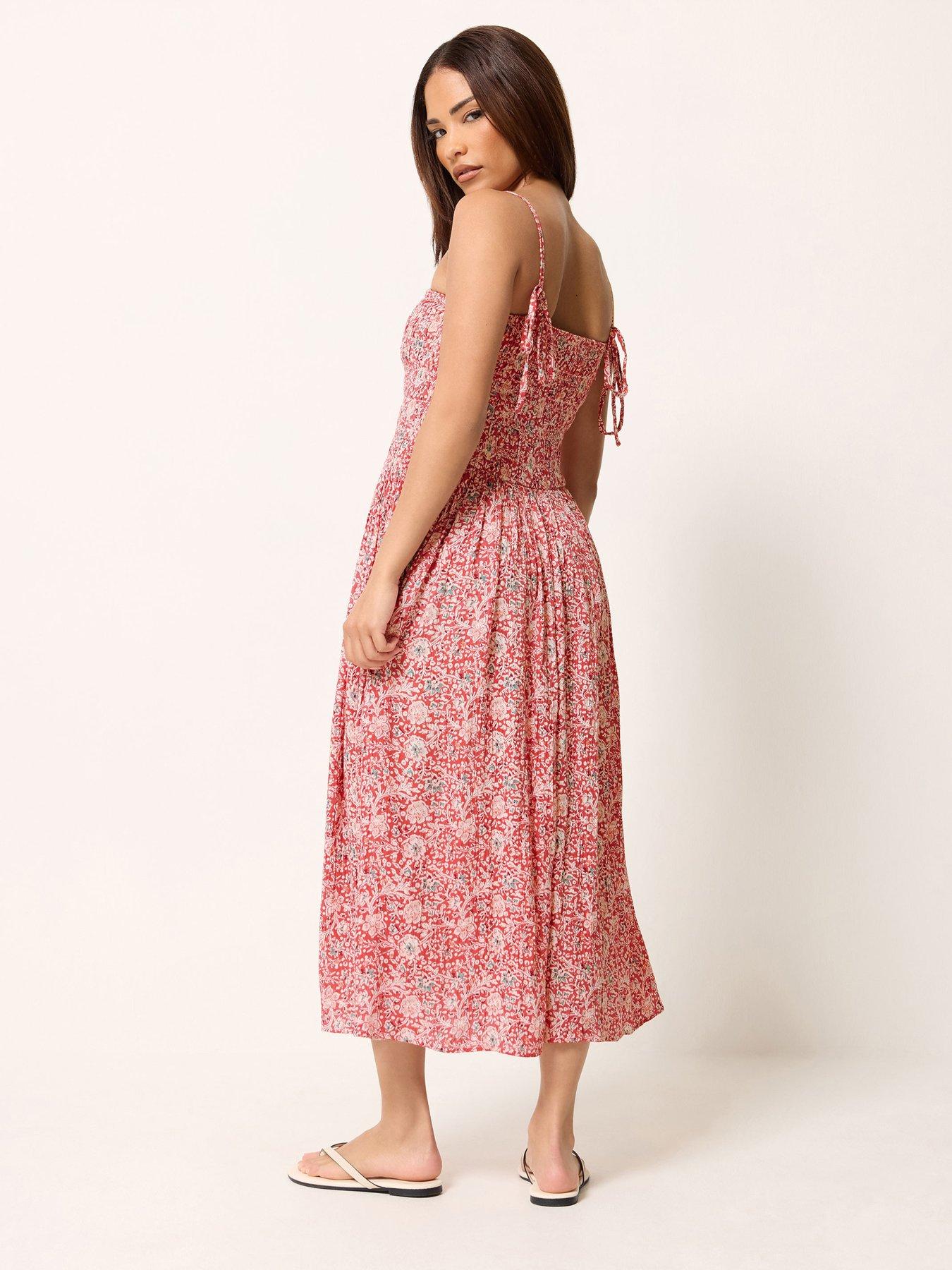 Image 2 of 4 of PixieGirl Petite Floral Strappy Midi Dress - Red