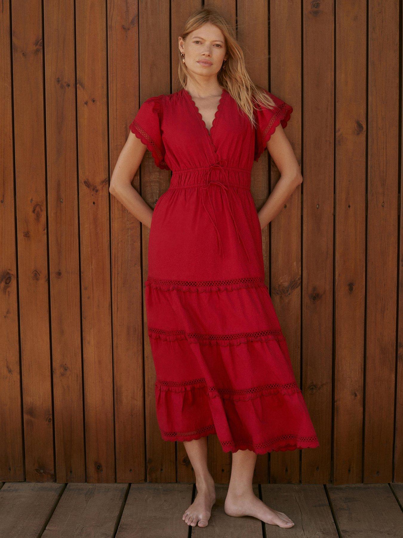Image 1 of 6 of Mint Velvet Red Cotton Ruffle Maxi Dress