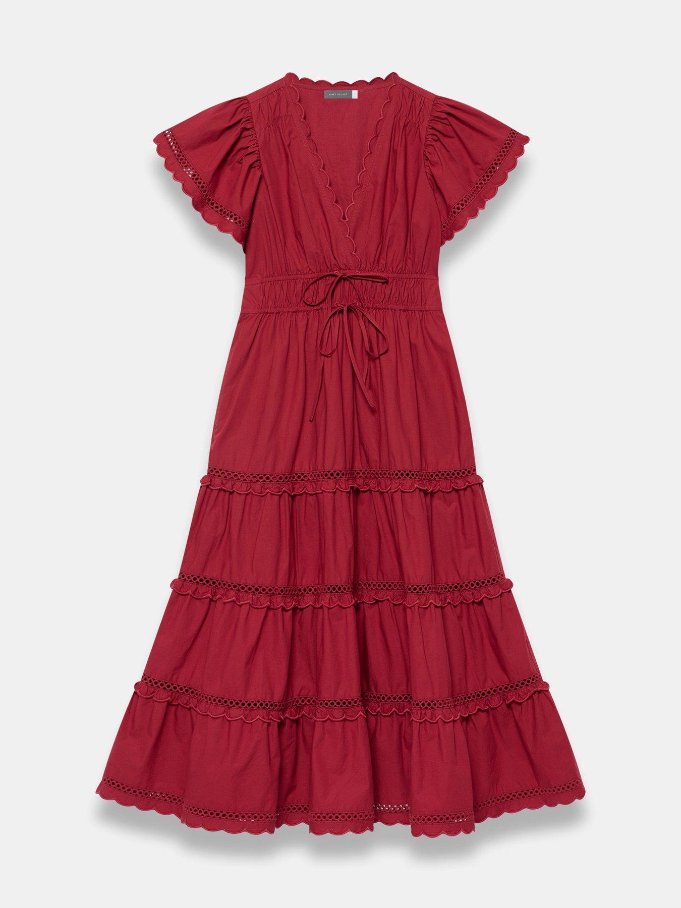Image 5 of 6 of Mint Velvet Red Cotton Ruffle Maxi Dress