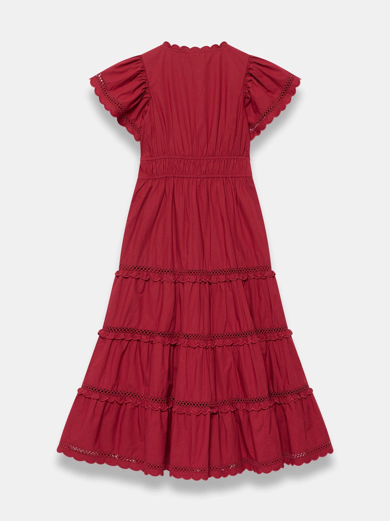 Image 6 of 6 of Mint Velvet Red Cotton Ruffle Maxi Dress