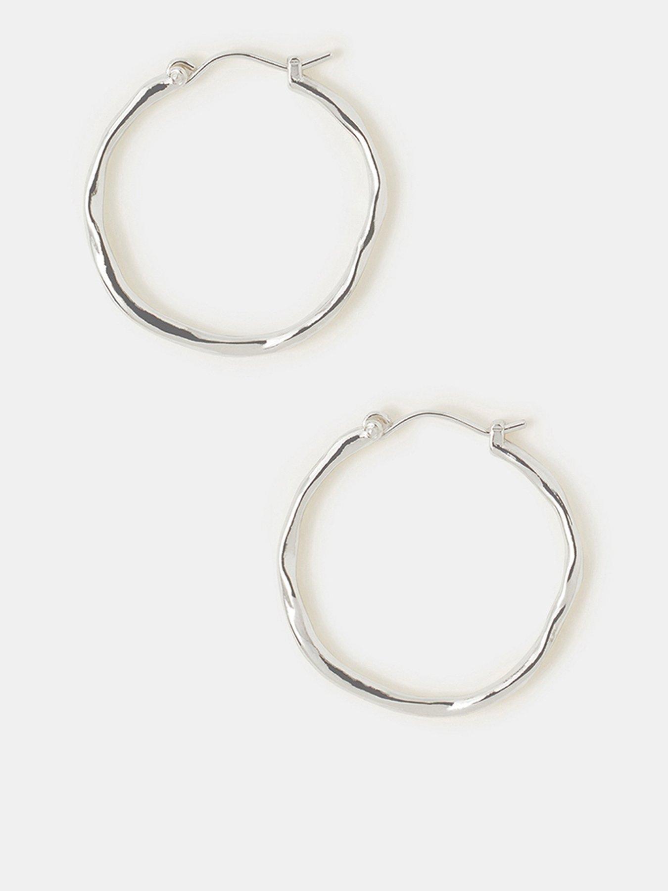Accessorize Sterling-Plated Molten Hoop Earrings - Silver
