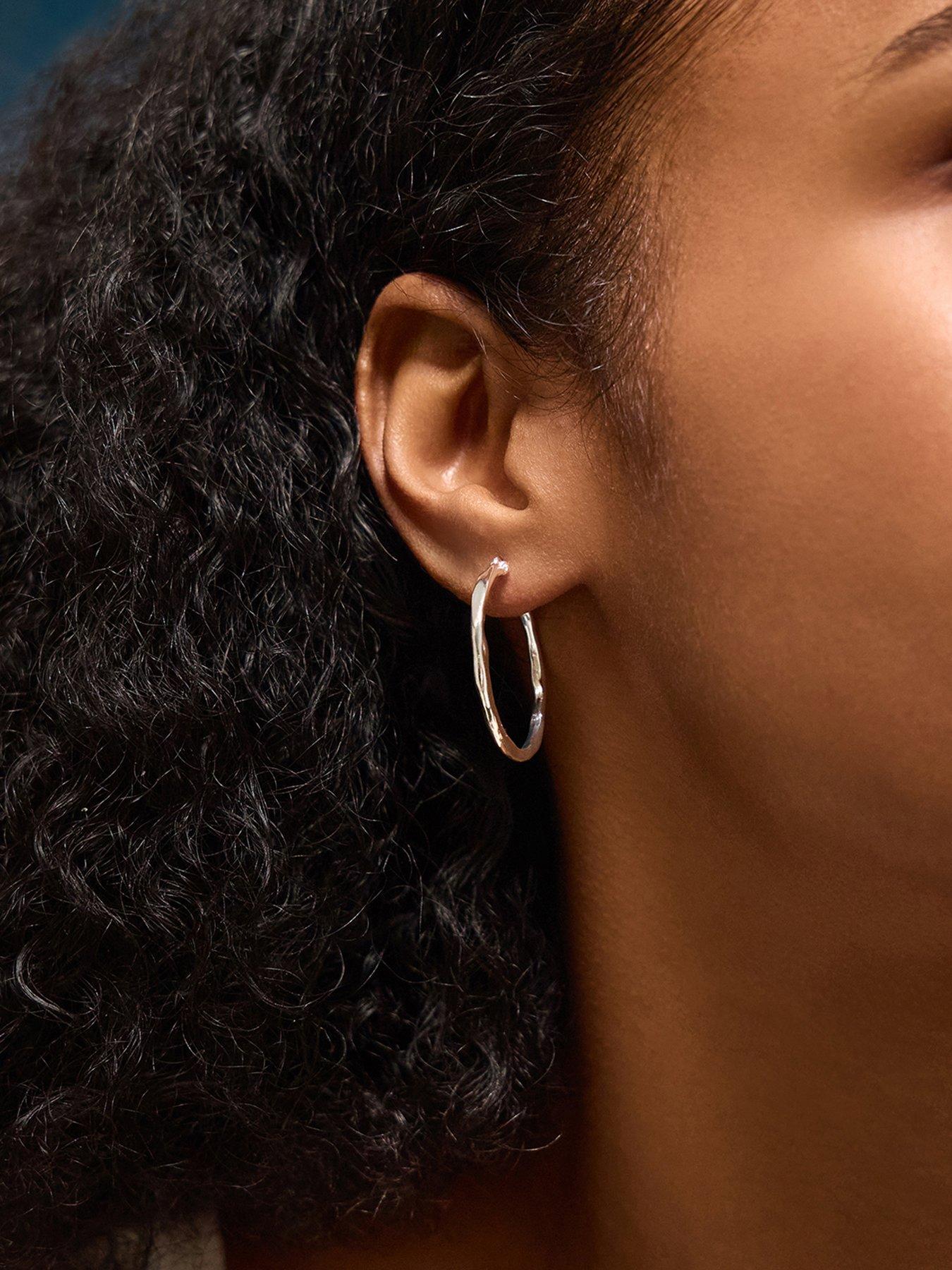 Image 2 of 3 of Accessorize Sterling-Plated Molten Hoop Earrings - Silver